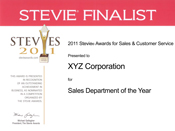 2011 Stevie Finalist Certificate